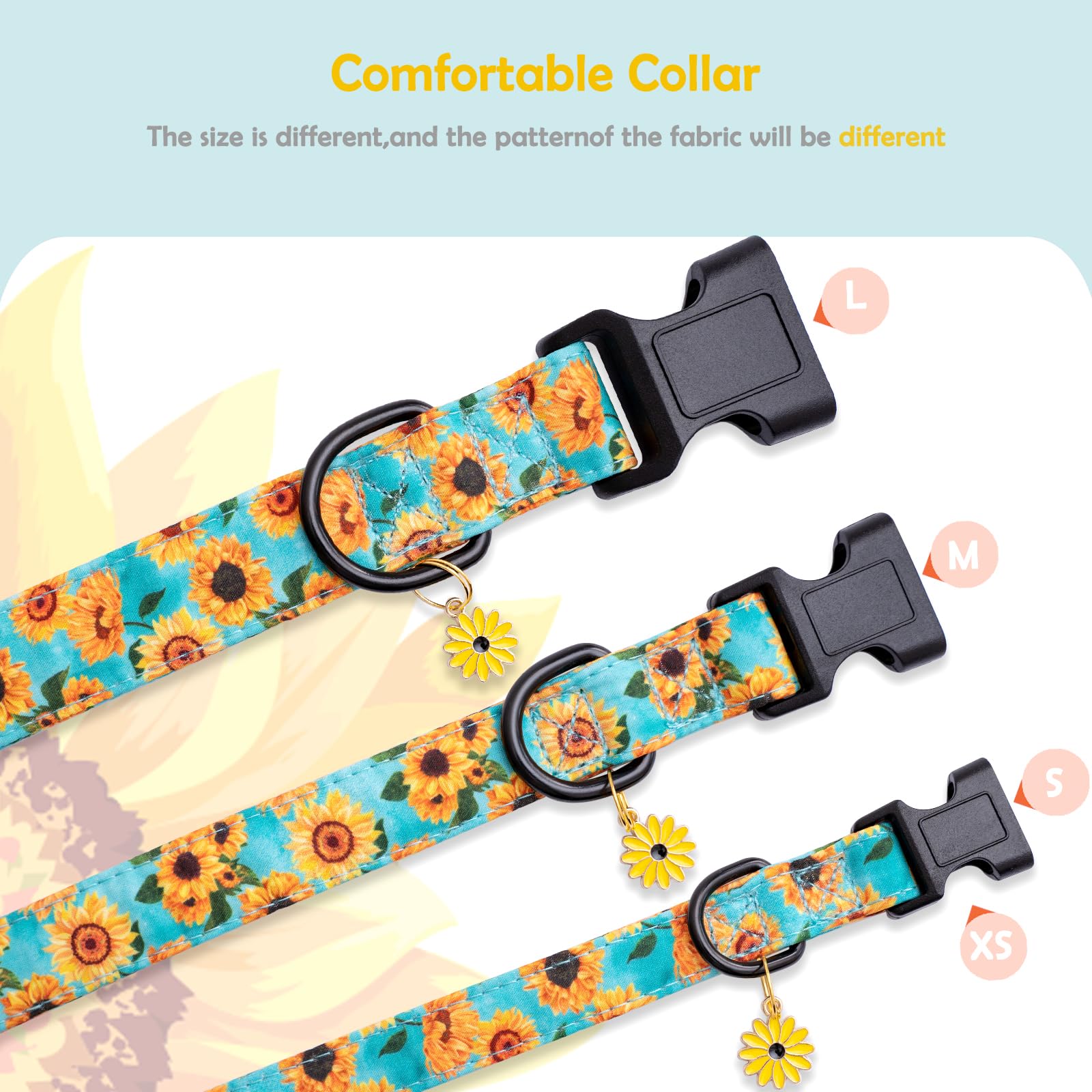 Faygarsle Dog Collar For Small Medium Large Dogs Cute Light Green Puppy Collars For Female Dogs Sunflower Patterned Pet Collars